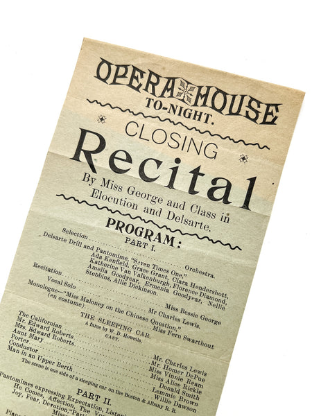 Opera House To-Night: Closing Recital by Miss George and Class in Elocution and Delsarte (Michigan, 1896)