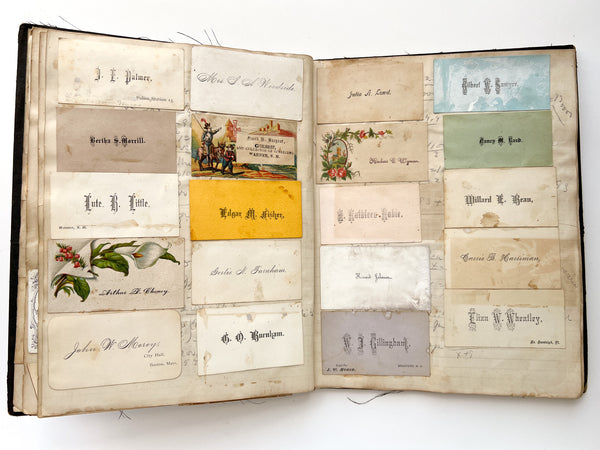 An excellent collection of trade & calling cards from Mass., Vermont, & New Hampshire, ca. 1880s-1890; plus rewards of merit ca. 1870s+