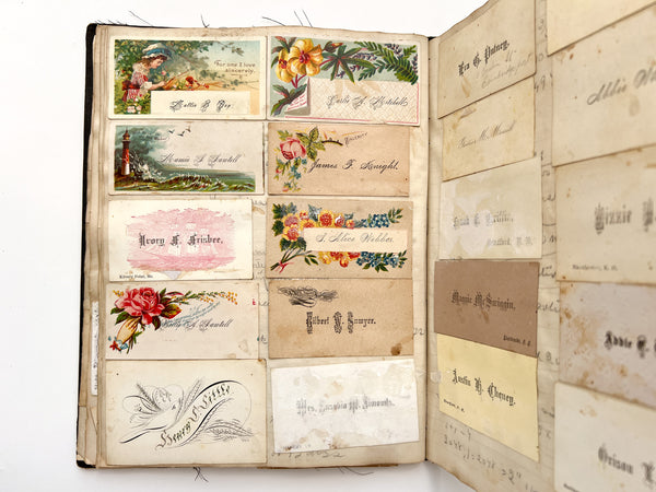 An excellent collection of trade & calling cards from Mass., Vermont, & New Hampshire, ca. 1880s-1890; plus rewards of merit ca. 1870s+