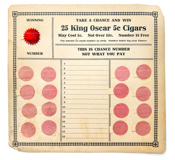 "Take a chance and win" King Oscar pull-tab lotto card