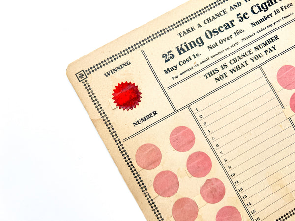 "Take a chance and win" King Oscar pull-tab lotto card