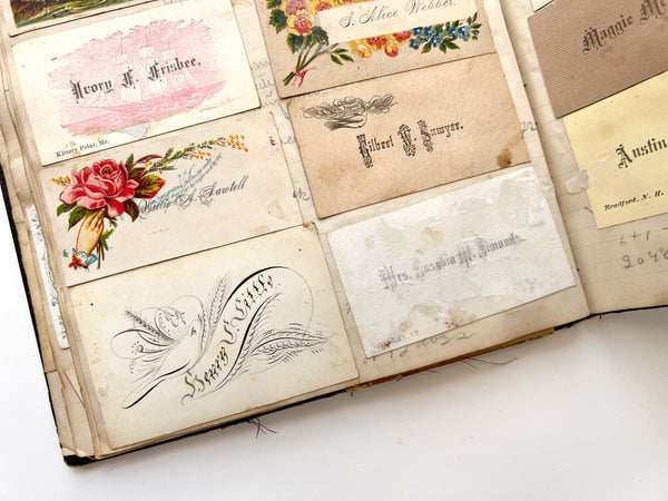 An excellent collection of trade & calling cards from Mass., Vermont, & New Hampshire, ca. 1880s-1890; plus rewards of merit ca. 1870s+