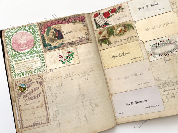 An excellent collection of trade & calling cards from Mass., Vermont, & New Hampshire, ca. 1880s-1890; plus rewards of merit ca. 1870s+