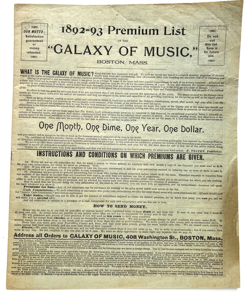 1892-93 Premium List of the "Galaxy of Music"
