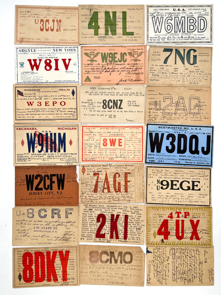Collection of 21 ham radio QSL cards mailed to Baltimore operator William Ridenour (W3HI) from 1924-1936.
