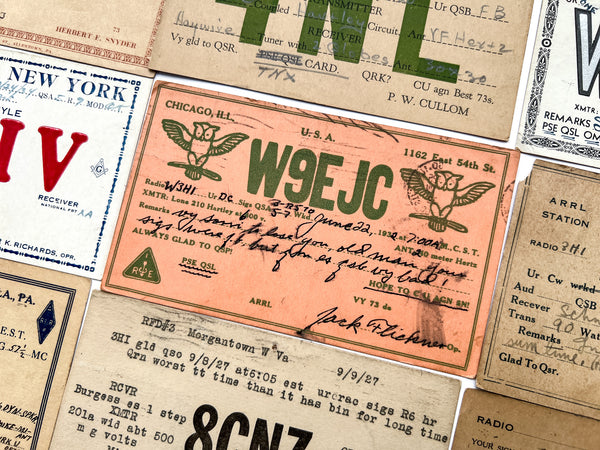 Collection of 21 ham radio QSL cards mailed to Baltimore operator William Ridenour (W3HI) from 1924-1936.