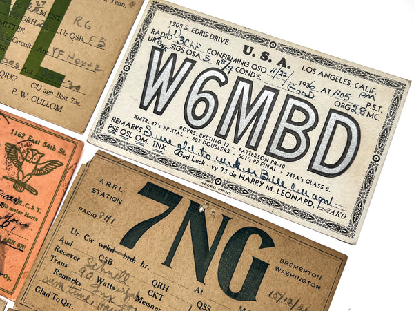 Collection of 21 ham radio QSL cards mailed to Baltimore operator William Ridenour (W3HI) from 1924-1936.