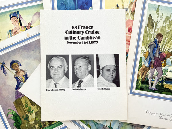 SS France Culinary Cruise in the Caribbean, November 1 to 13, 1973, Lot 6 menus and cruise program cookbook