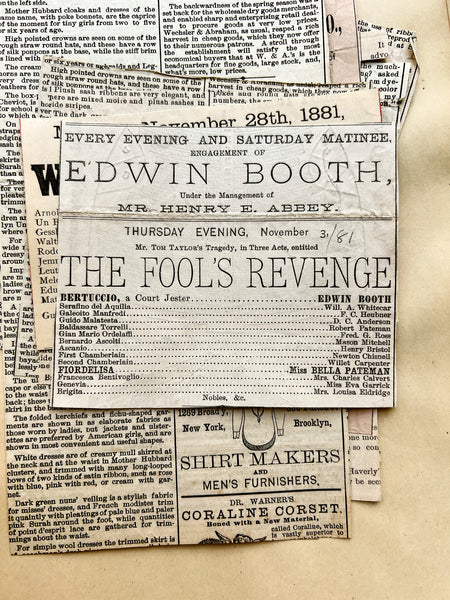 Gilded Age scrapbook of Brooklyn & NYC theater bills and ephemera, ca. 1873-1881, including rare Edwin Booth and Wallack’s Theatre publications (plus Gilbert & Sullivan, Sarah Bernhardt, and Brooklyn Theatre before it burned)