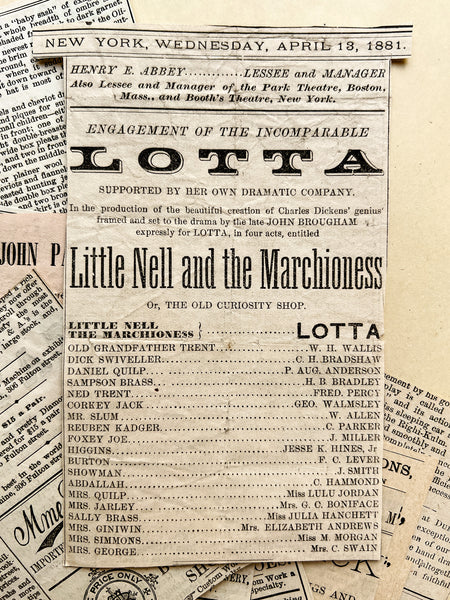 Gilded Age scrapbook of Brooklyn & NYC theater bills and ephemera, ca. 1873-1881, including rare Edwin Booth and Wallack’s Theatre publications (plus Gilbert & Sullivan, Sarah Bernhardt, and Brooklyn Theatre before it burned)