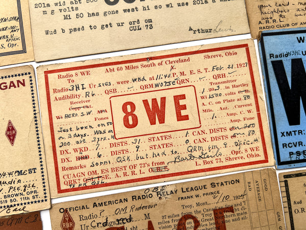 Collection of 21 ham radio QSL cards mailed to Baltimore operator William Ridenour (W3HI) from 1924-1936.