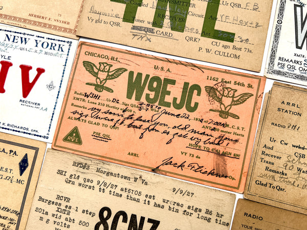 Collection of 21 ham radio QSL cards mailed to Baltimore operator William Ridenour (W3HI) from 1924-1936.