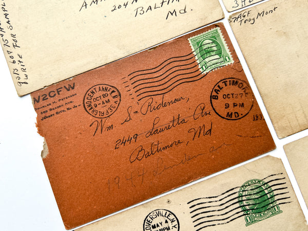 Collection of 21 ham radio QSL cards mailed to Baltimore operator William Ridenour (W3HI) from 1924-1936.
