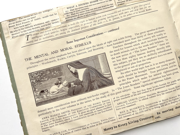 The Jones Readers (prospectus with pasted clippings against animal cruelty)