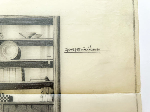 Original graphite drawing and print of furniture design for Gebrüder-Schurmann