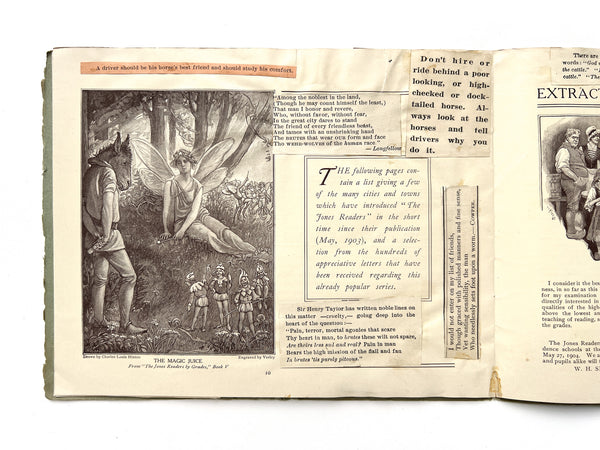 The Jones Readers (prospectus with pasted clippings against animal cruelty)