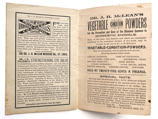 Dr. J. H. McLean's Book of Useful Information, with weather forecasts and storm chart by Rev. Irl R. Hicks, the "Storm Prophet."