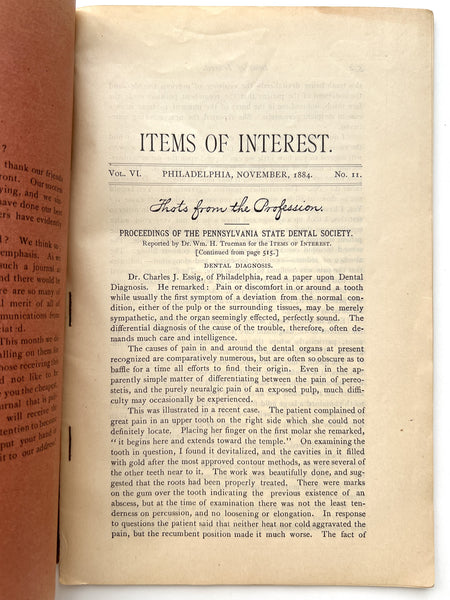 Items of Interest. The Dental Independent. Vol. VI., No. 11. November, 1884.