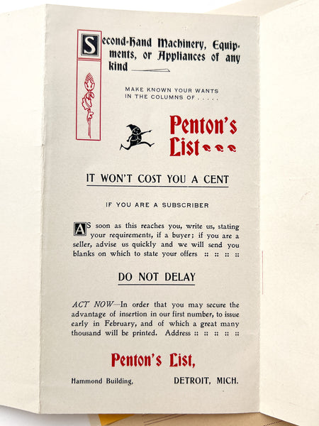 Prospectus &c. for "Penton's List" second-hand tool exchange