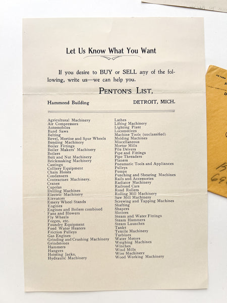 Prospectus &c. for "Penton's List" second-hand tool exchange