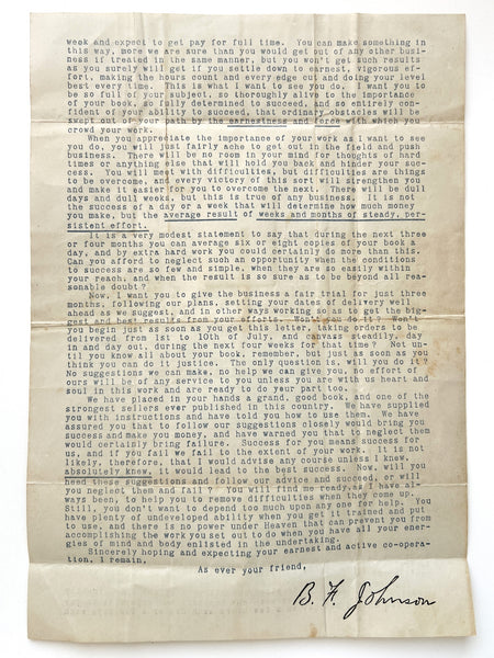 B. F. Johnson real photo illustrated circular to agents