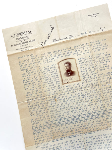 B. F. Johnson real photo illustrated circular to agents