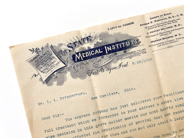 1902 State Medical Institute of Fort Wayne circular and intimate questionnaire