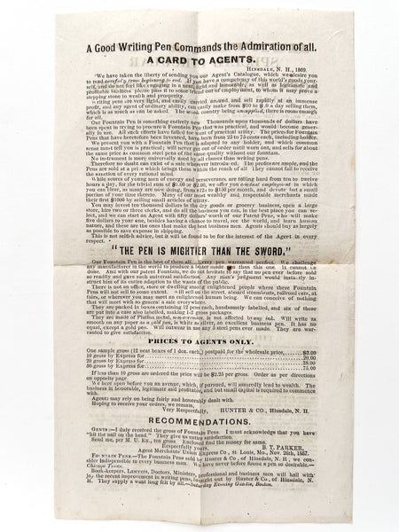 Hunter & Co.'s Special Circular to Agents, Dealers, Peddlers, And all who wish to Make Money