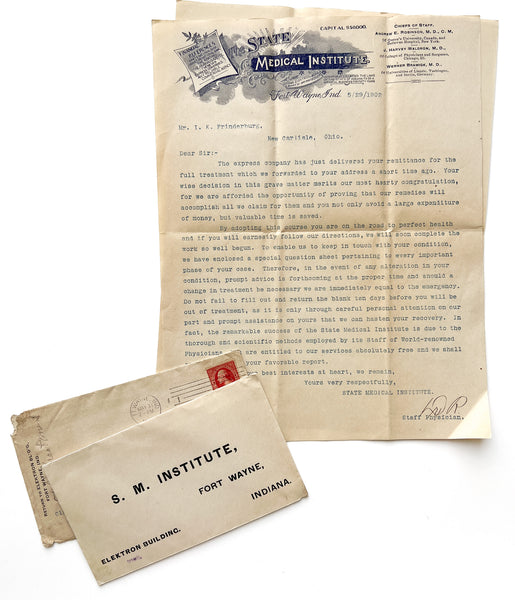 1902 State Medical Institute of Fort Wayne circular and intimate questionnaire