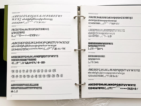 Dix Photolettering Type specimen book of fonts (including Alphabet Innovations and TypeSpectra)