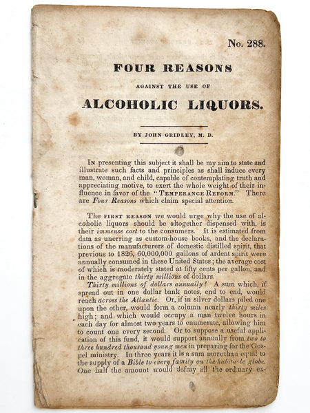 Four Reasons Against the Use of Alcoholic Liquors (Tract No. 288)