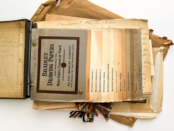 San Diego Normal School student's binder of manuscript notes, construction examples & Milton Bradley samples, ca. 1913-1917 (incl. 1913 Kindergarten Supplies catalog)