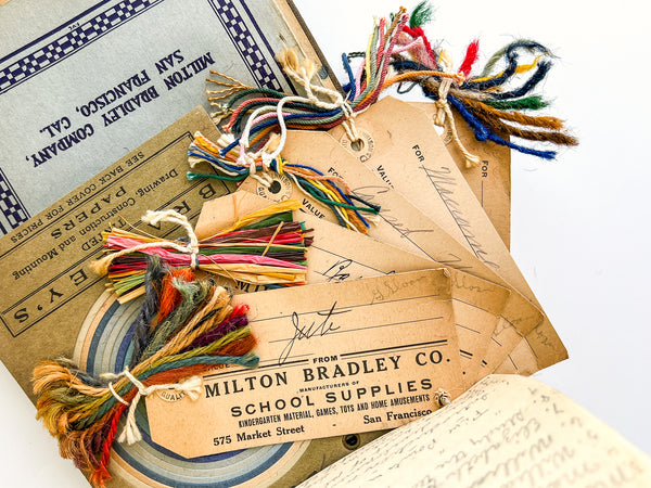 San Diego Normal School student's binder of manuscript notes, construction examples & Milton Bradley samples, ca. 1913-1917 (incl. 1913 Kindergarten Supplies catalog)