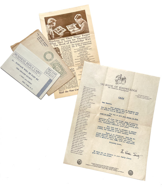 Grolier Society direct mail advertising for 'The Book of Knowledge'