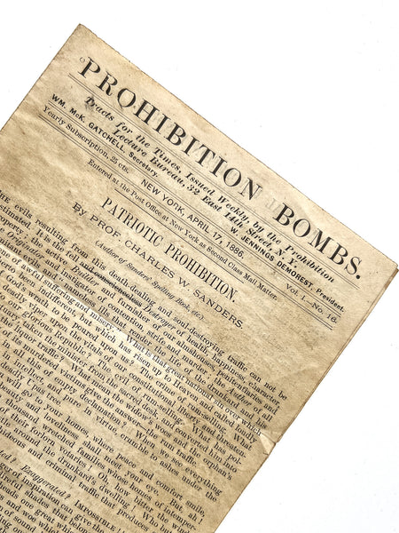Prohibition Bombs. Vol. I, No. 16. April 17, 1886. "Patriotic Prohibition."