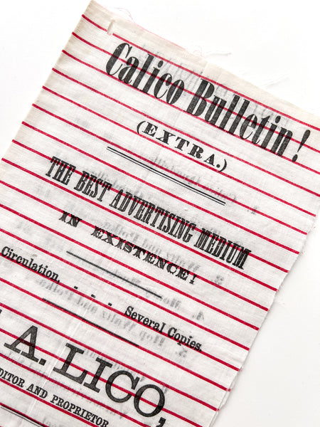 Calico Bulletin! (EXTRA.) The best advertising medium in existence! Circulation…Several Copies. C. A. Lico, editor and proprietor. Price, . . . One Sense.