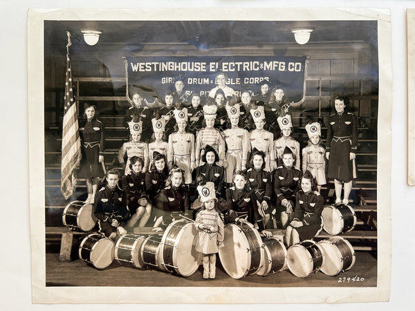 Westinghouse Girls Drum & Bugle Corps, with a mini-majorette, ca. 1940