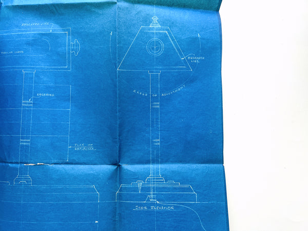 Product photograph and blueprint for the Leopold Lamp and Desk Set