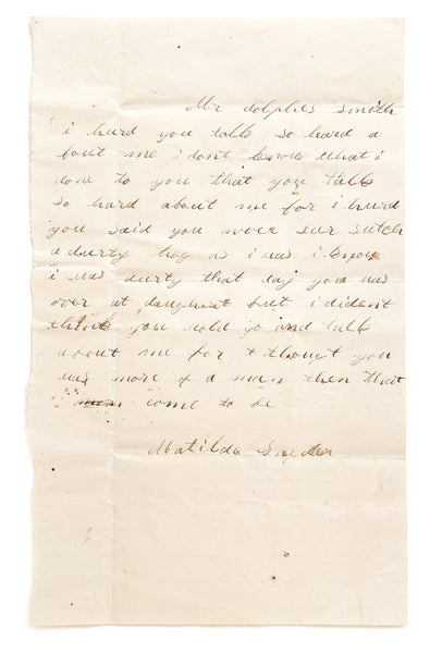 Matilda Snyder’s response to Adolphus H. Smith talking trash about her personal hygiene