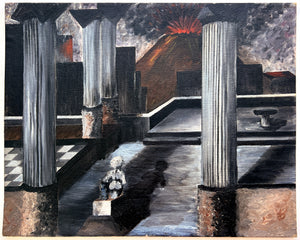 Vesuvius Dreamscape (Not-quite-naïve oil painting)