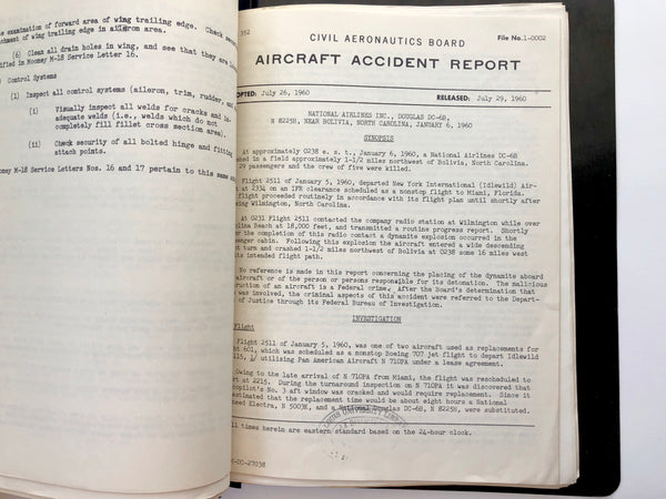 1960 Aircraft Accident Investigation Reports on 16 plane crashes and disasters, incl. Flight 2511 bombing