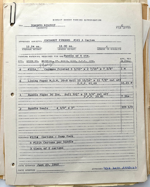 Documents regarding the 1950s expansion of a Toronto baking factory and general production operations from Nabisco Director of Packaging, Herman L. Dobson
