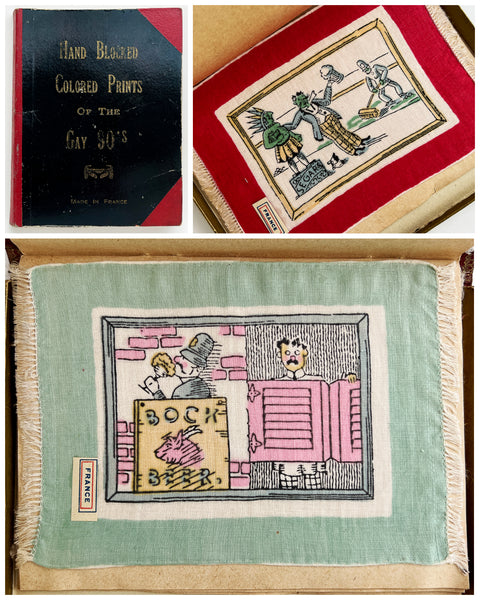 Hand Blocked Colored Prints of the Gay 90’s. [Boxed linen cocktail napkin set]