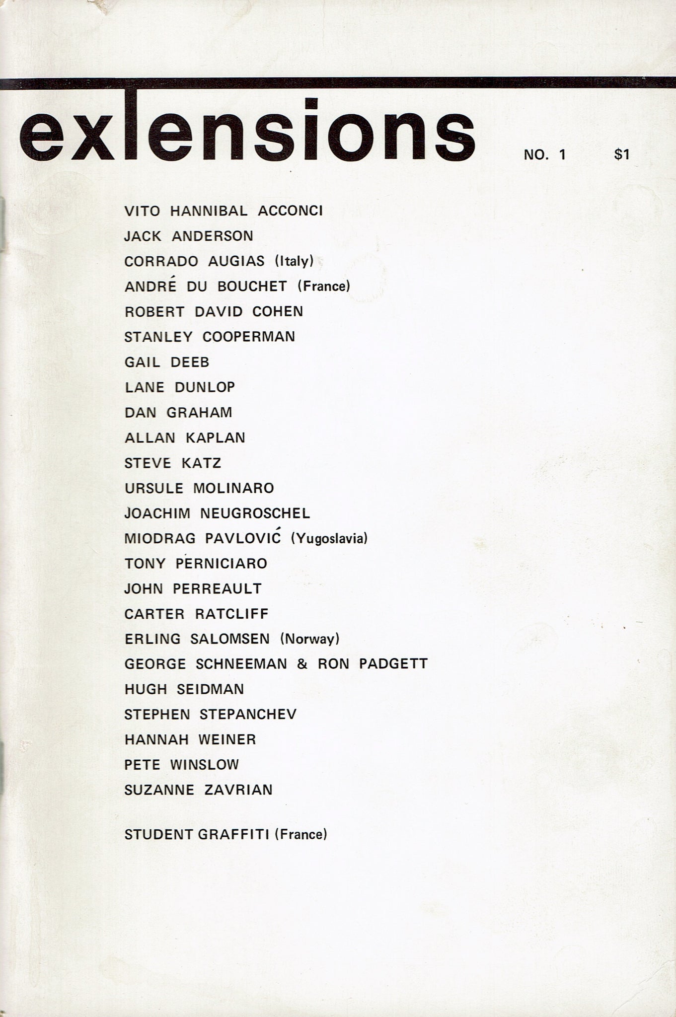 extensions no. 1 (1968 avant garde literary journal)