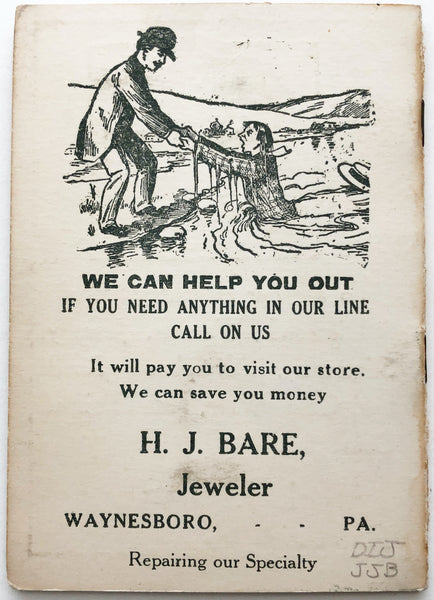 Needle and recipe book advertising H. J. Bare Jeweler and Watchmaker