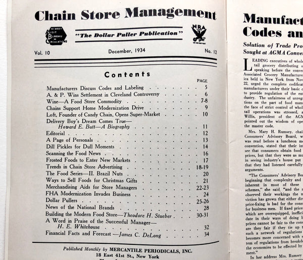 Chain Store Management; Vol. 10, No. 12: December, 1934 (Christmas edition)