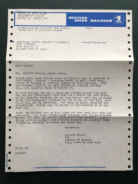 The Desktop Fractal Design System--with floppy disk and letter about computer virus
