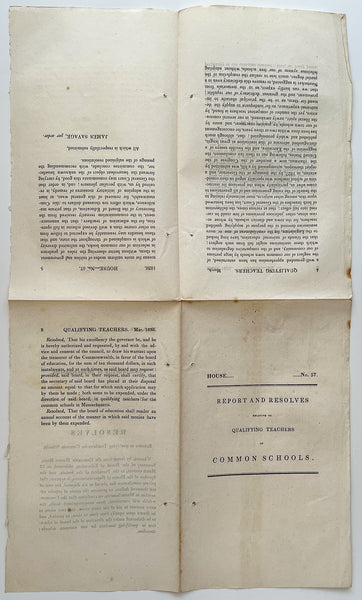 Report and Resolves Related to Qualifying Teachers of Common Schools (House No. 57, 22 March 1838)