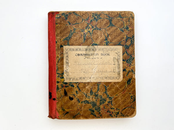 ca. 1912 hand sewing notebook by Wisconsin 7th grader Bernice Nichols with many examples