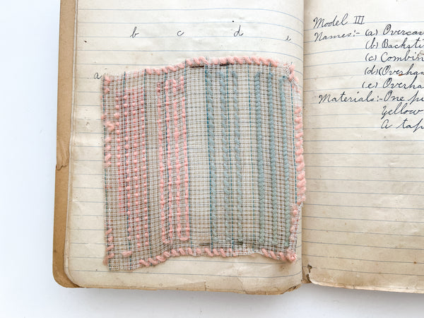 ca. 1912 hand sewing notebook by Wisconsin 7th grader Bernice Nichols with many examples